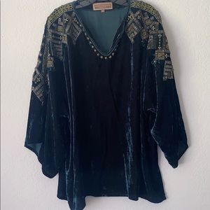 Double D Ranch emerald green velvet tunic